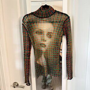 Jean Paul Gaultier Maille Femme Mesh Plaid Turtleneck Top Multicolor Women’s L